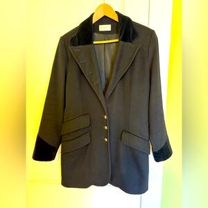 Women's Wool Black Blazer Coat Velvet Trim